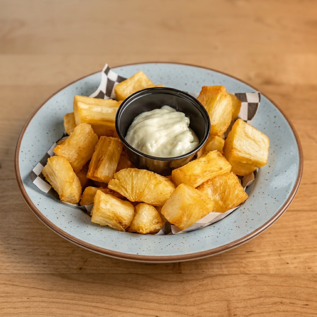 Mandioca Frita com Molho de Parmesão